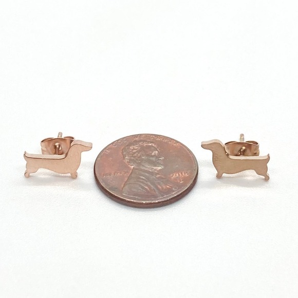 Rose Gold Dachshund Weenie Dog Earring Pair - Picture 7 of 8
